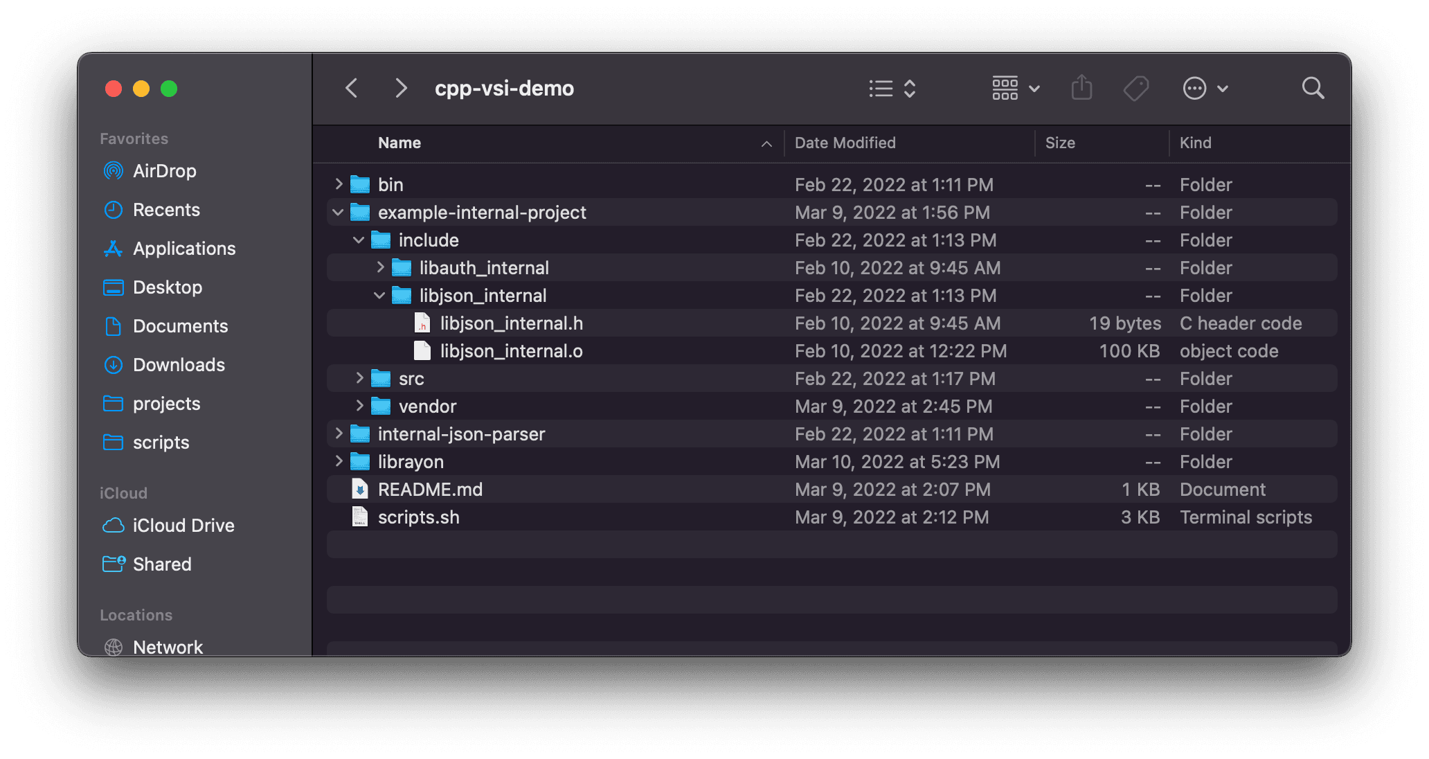 Example of a vendor folder inside a project