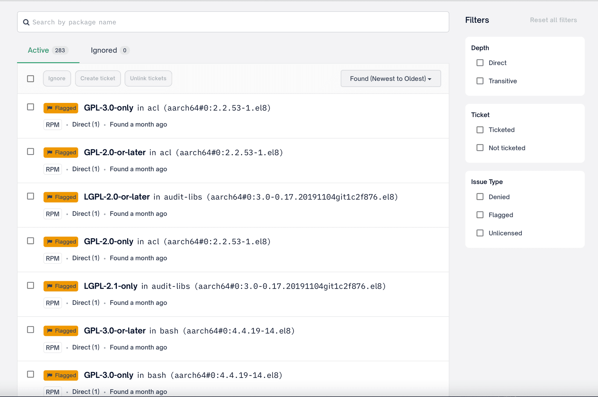 FOSSA's new issue resolution screen
