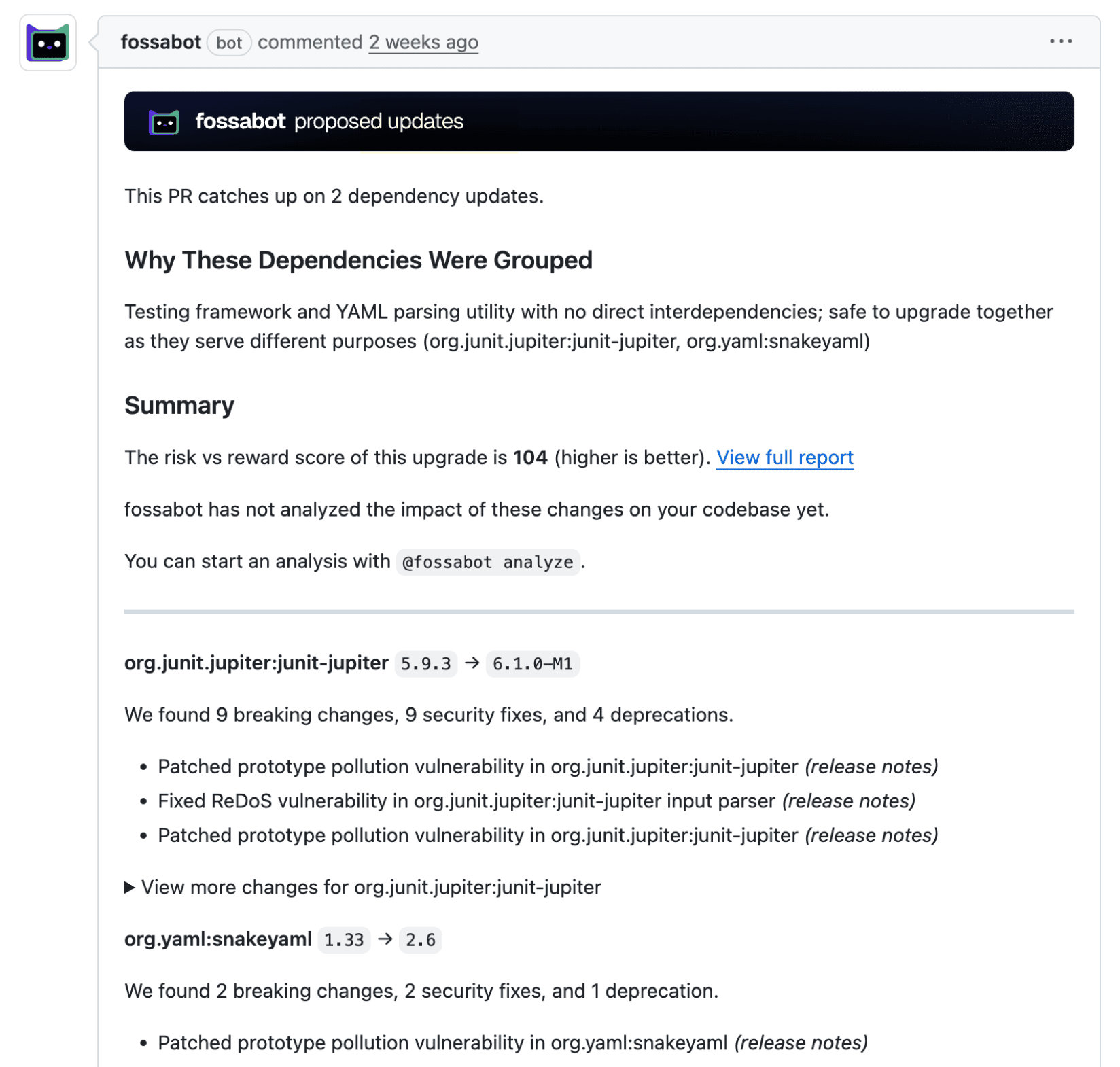 fossabot proposed update for a Java project