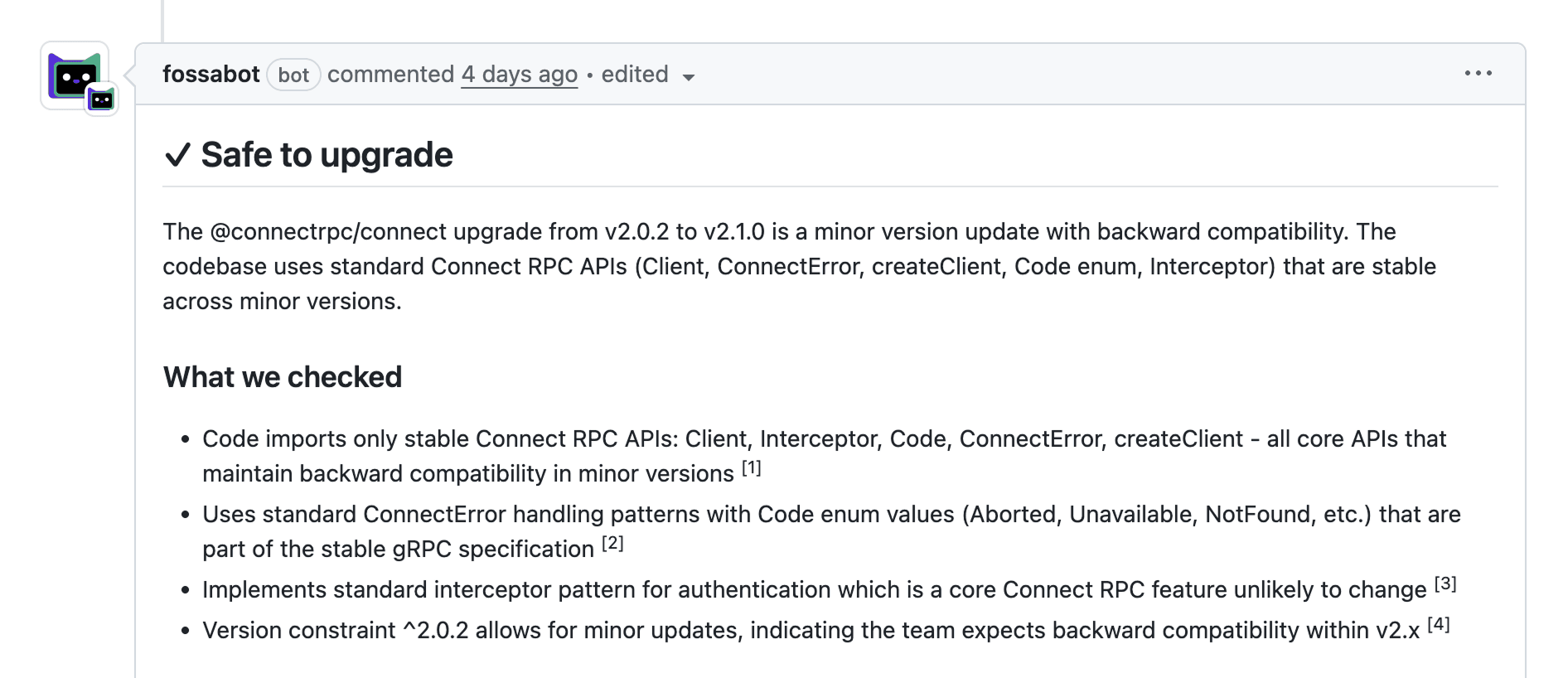 fossabot's reasoning and checklist