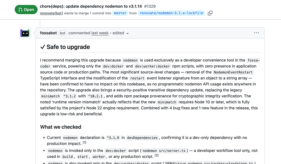 fossabot proposed update on GitHub
