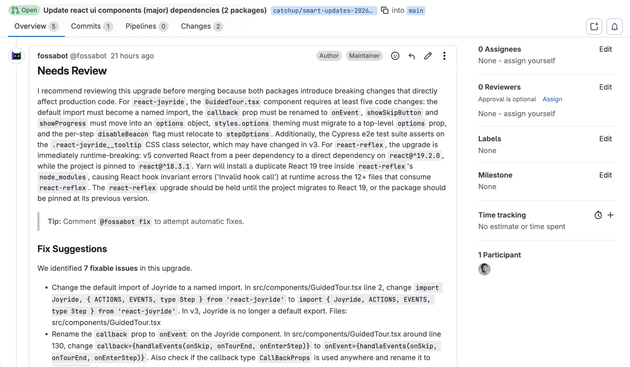 fossabot proposed update on GitLab