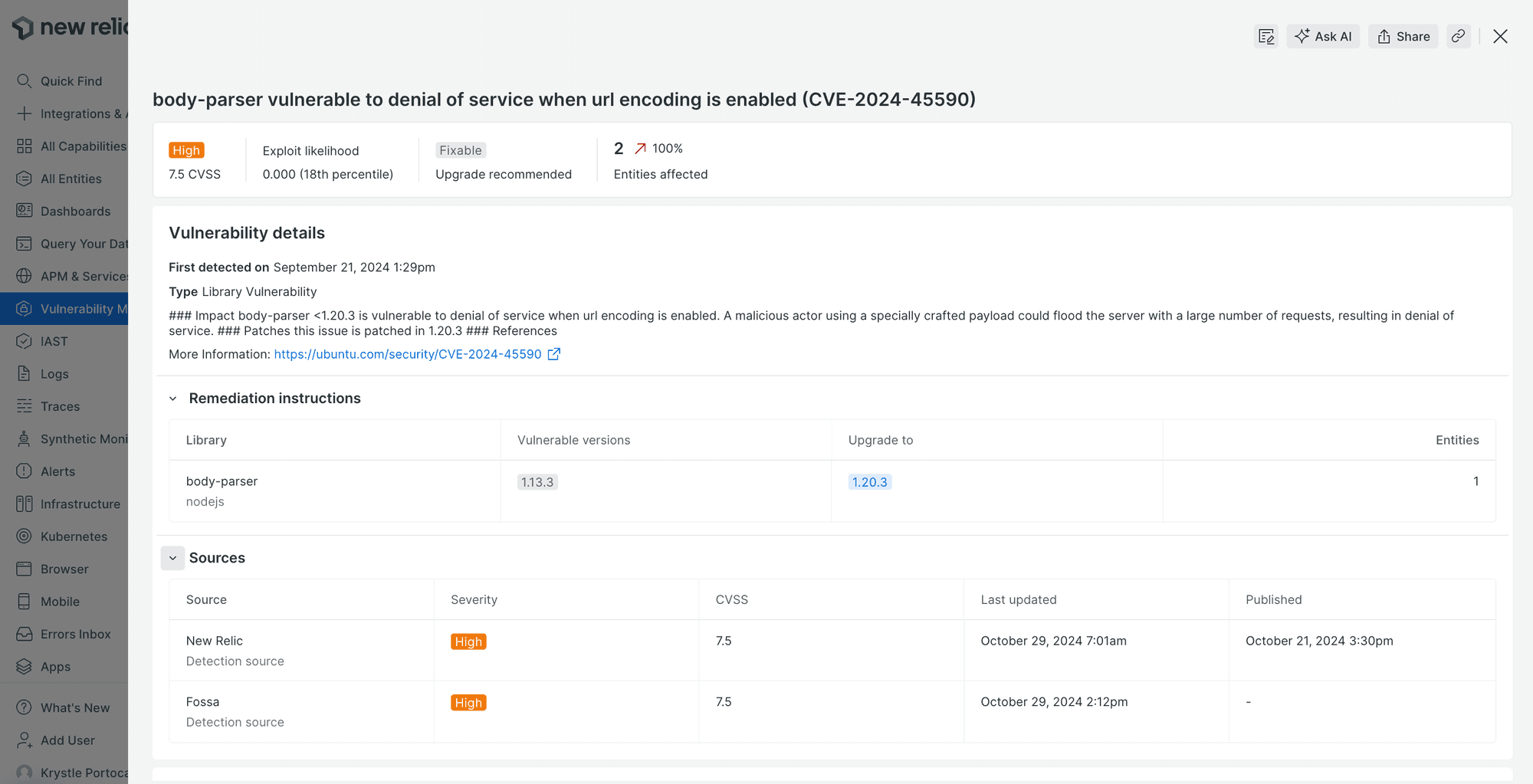 FOSSA and New Relic vulnerability prioritization insights