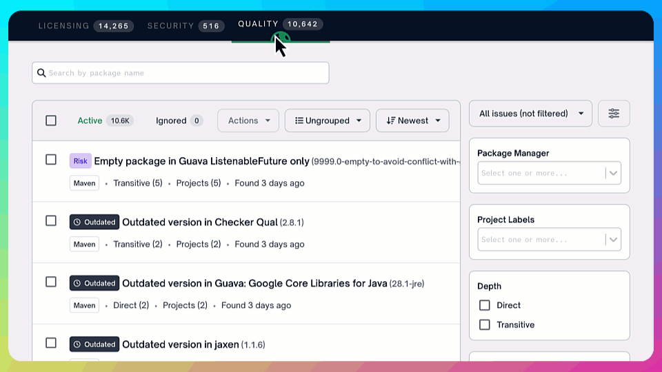 Stay ahead of risks that may turn into vulnerabilities with FOSSA Quality