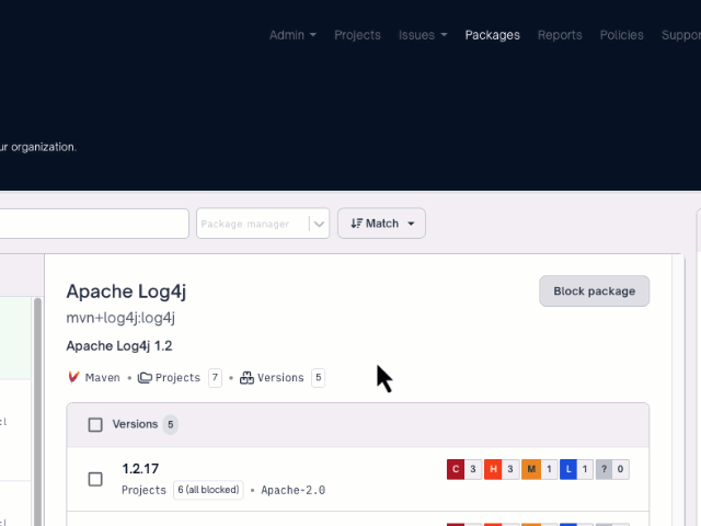 Package Index also allows you to block problematic packages from across your organization