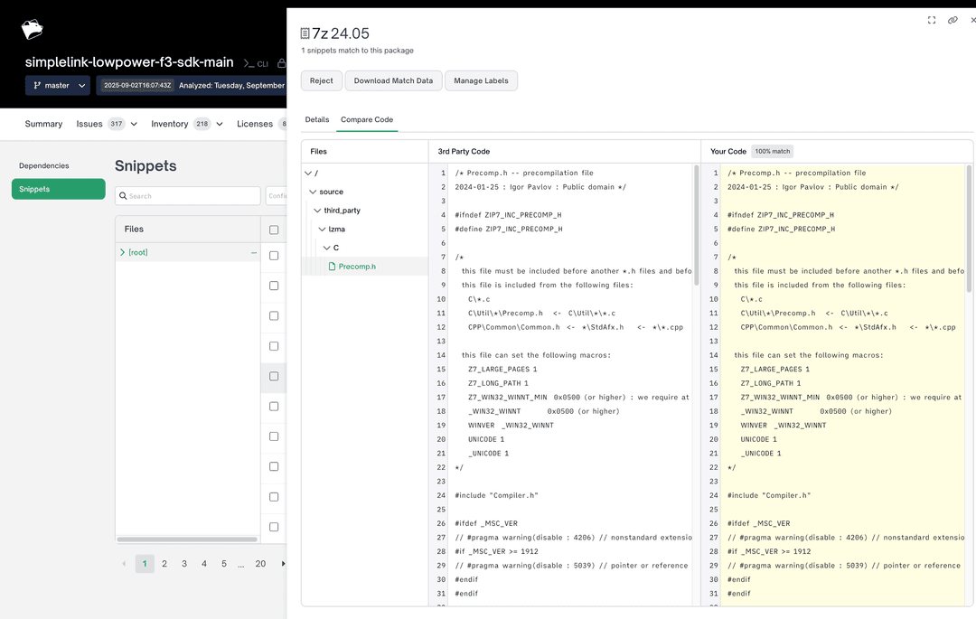 Snippet comparison example