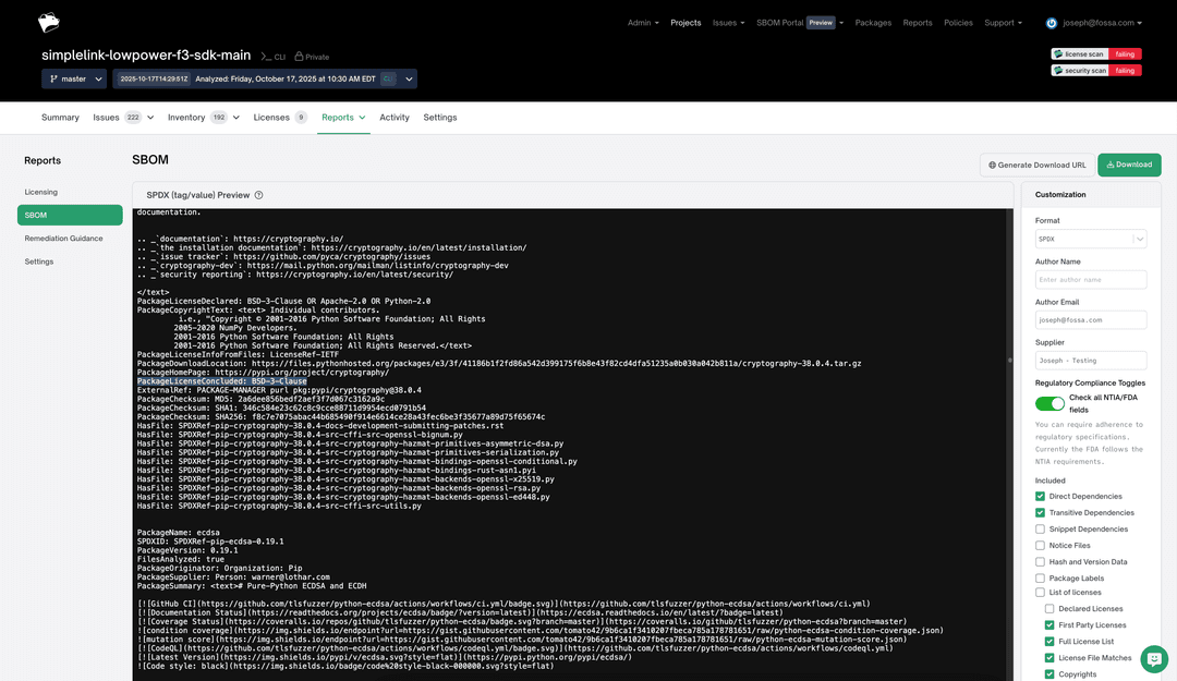 Example SPDX SBOM utilizing the license concluded field