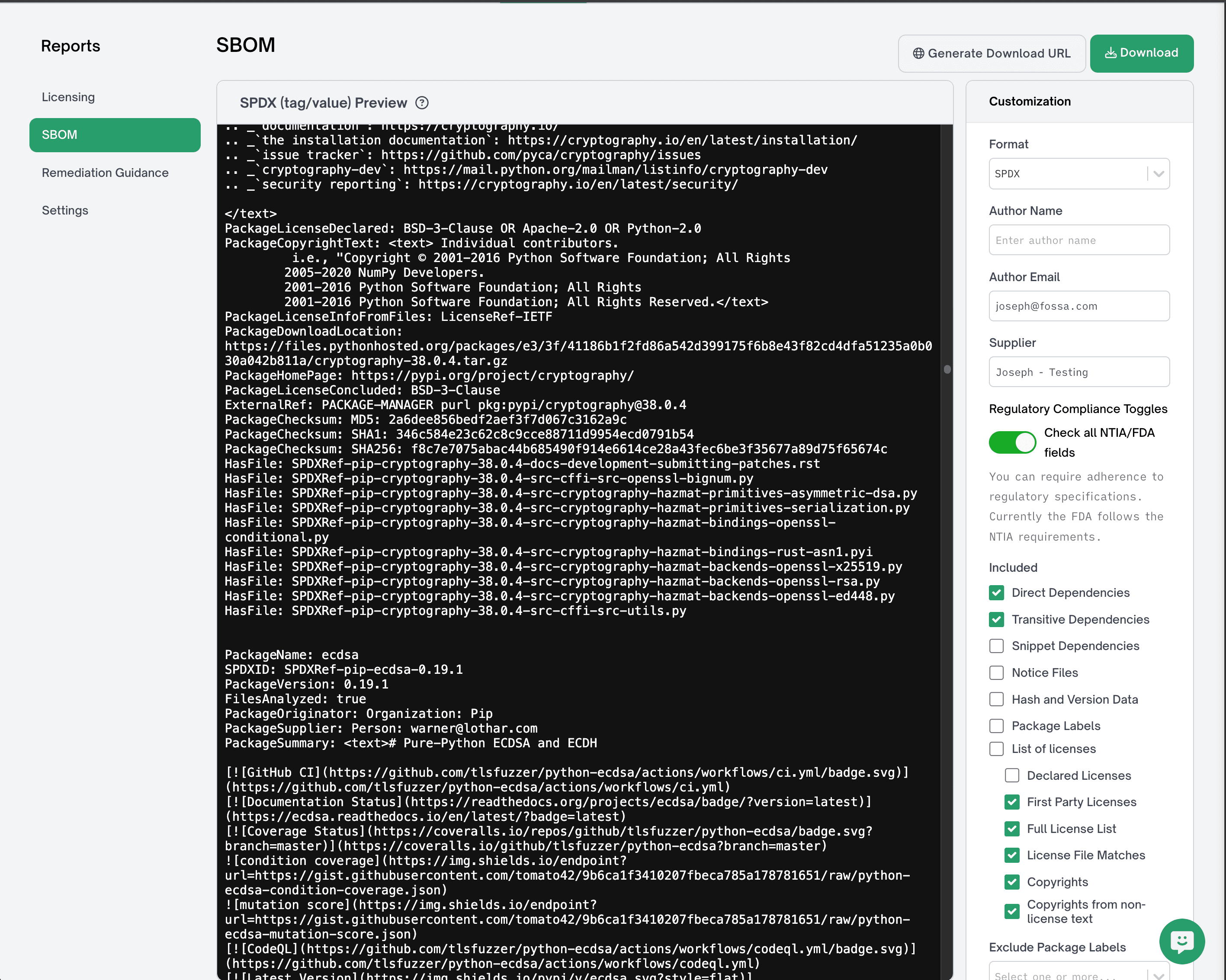 Example SPDX SBOM utilizing the license concluded field