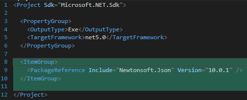 Adding a PackageReference node
