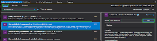 Installing the package in Visual Studio