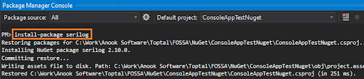 Installing a package in NuGet Package Manager