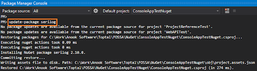 Updating a package in NuGet package manager