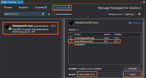 Consolidating packages in Visual Studio